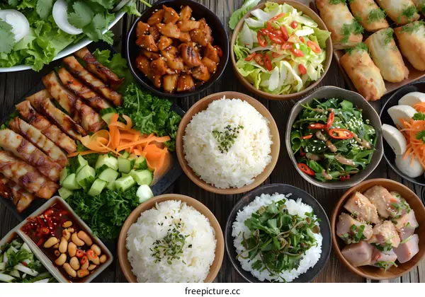 Vietnamese food variety on table