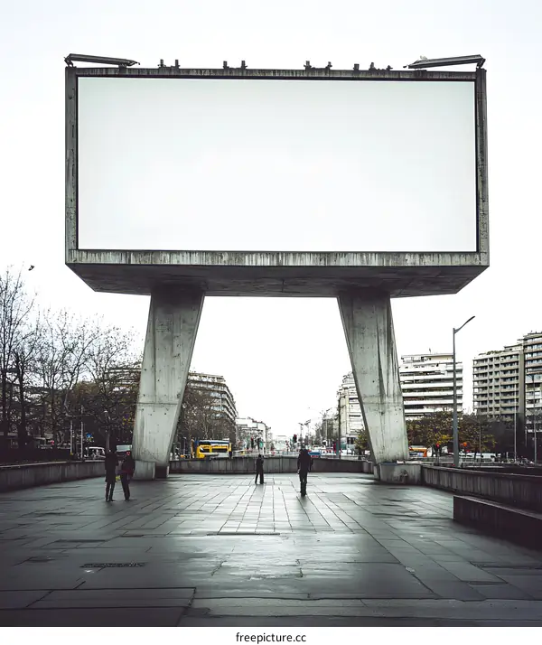 Large Concrete Billboard in City, Blank Space for Advertising