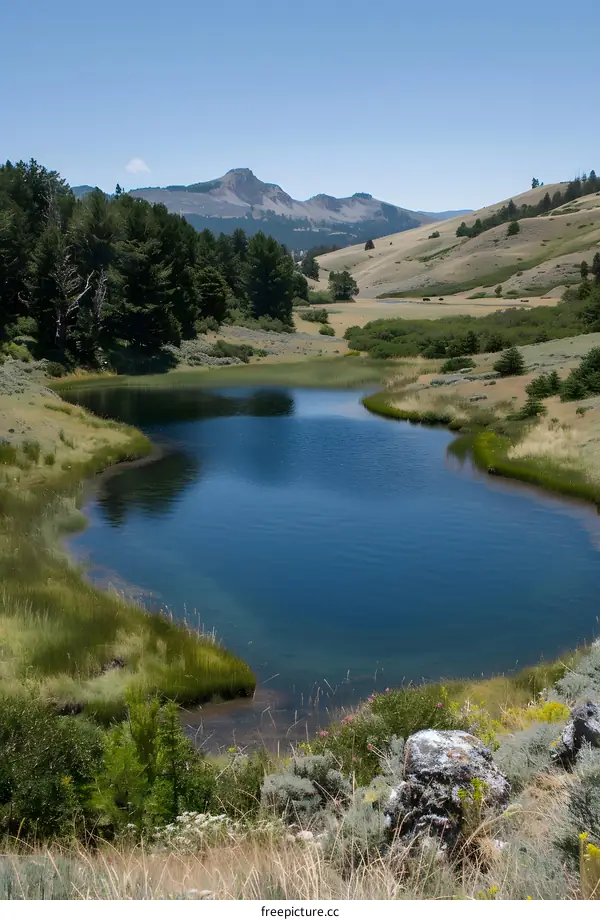 Mountain Lake in Summer with Blue Water