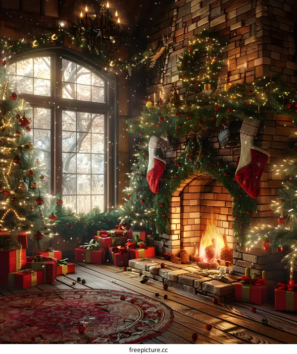 Christmas Tree by the Fireplace