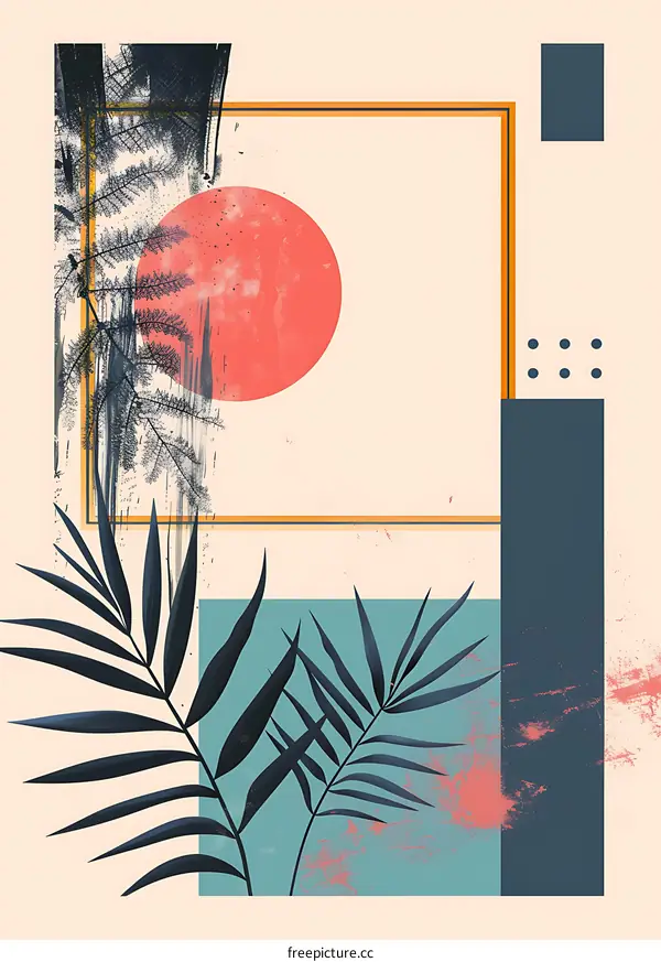 Abstract Palm Leaf Minimalist Artwork With Geometric Shapes