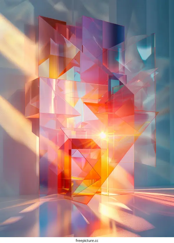 3D rendering of an abstract crystal structure with a glowing light in the center