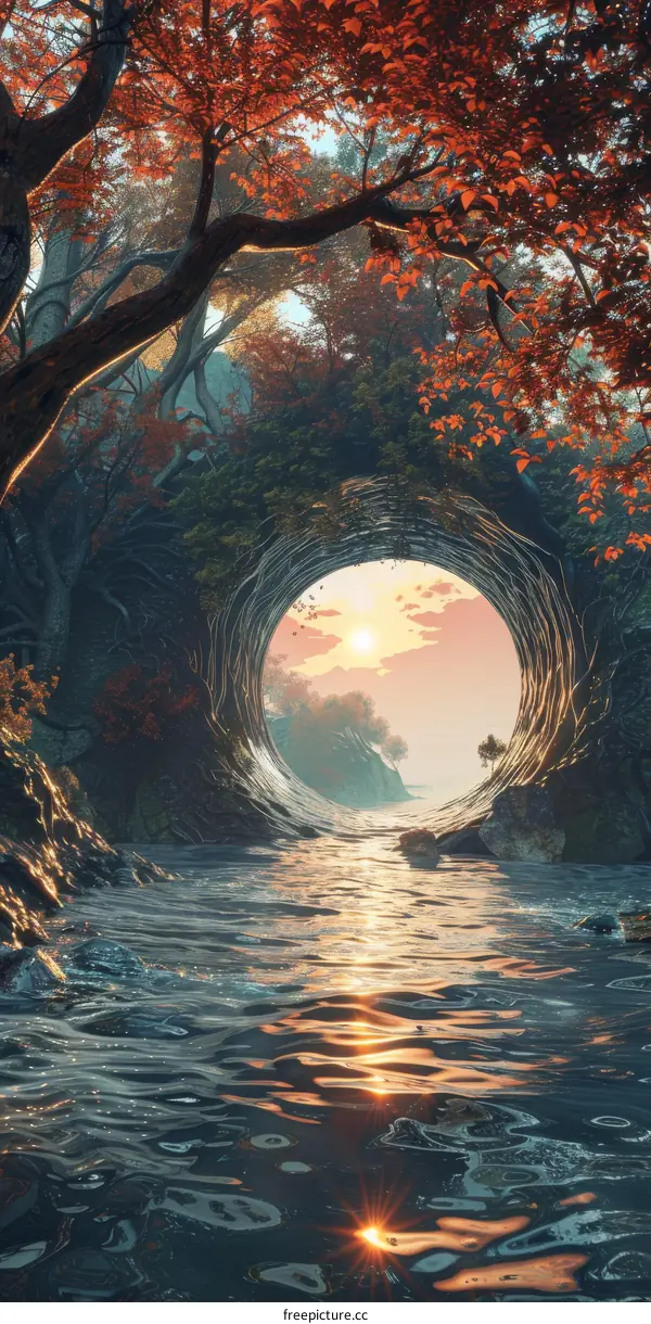 Fantasy Landscape: Majestic Stone Ring Amidst Verdant Forest