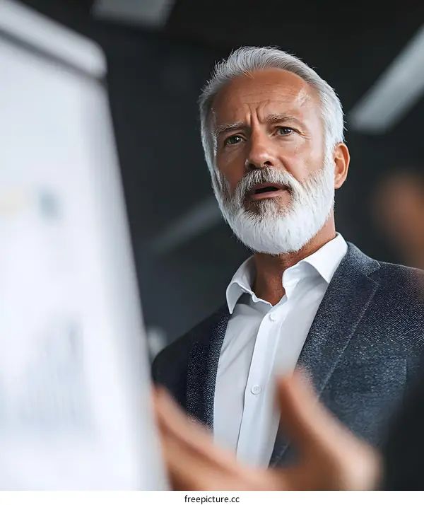 Close Up Of Senior Businessman Looking At Presentation