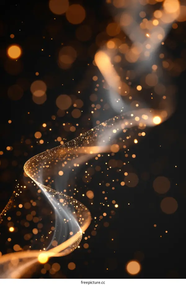 Golden particles flowing on a black background