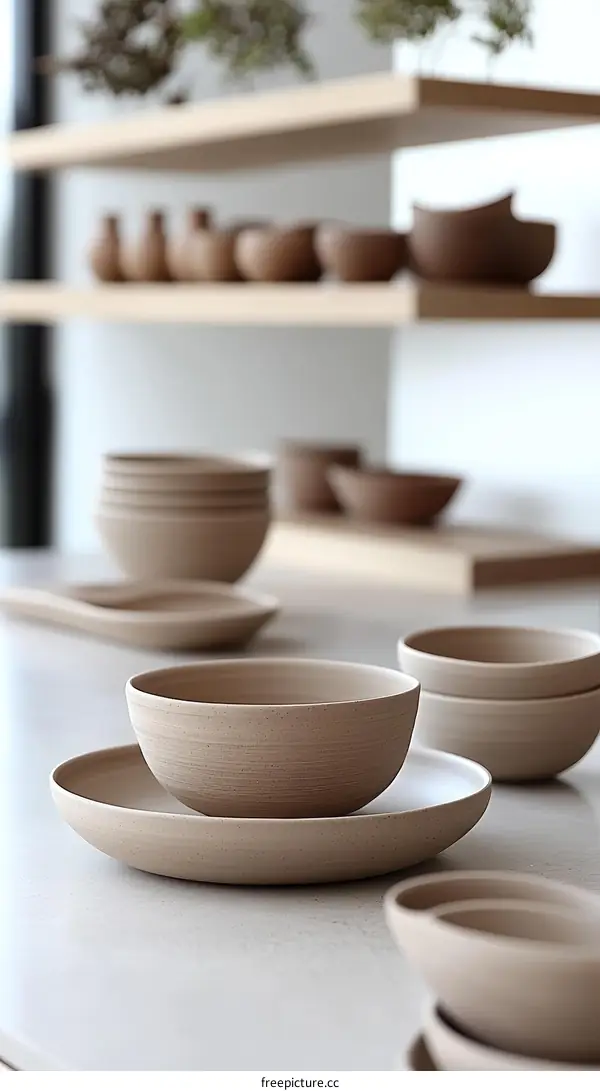 Beige Ceramic Bowls and Dishes Displayed