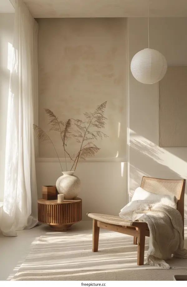 Bright and Airy Living Room with Large Window and Comfortable Chair