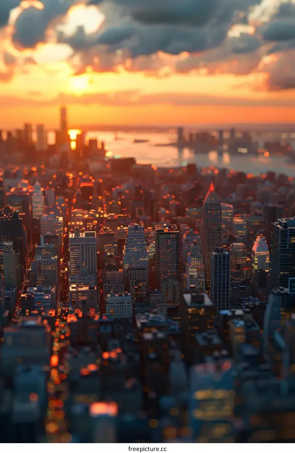 Miniature City Model at Sunset