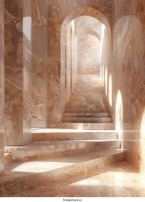 Marble Archway Corridor: Interior Design with Geometric Elegance