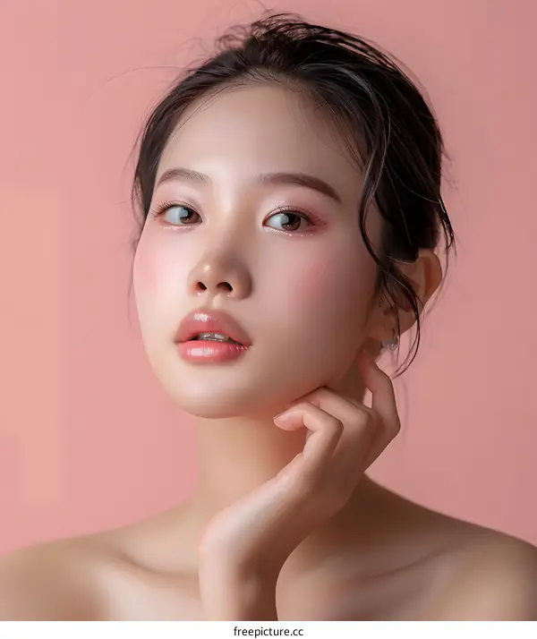 Beautiful Asian Woman with Natural Makeup and Smooth Skin