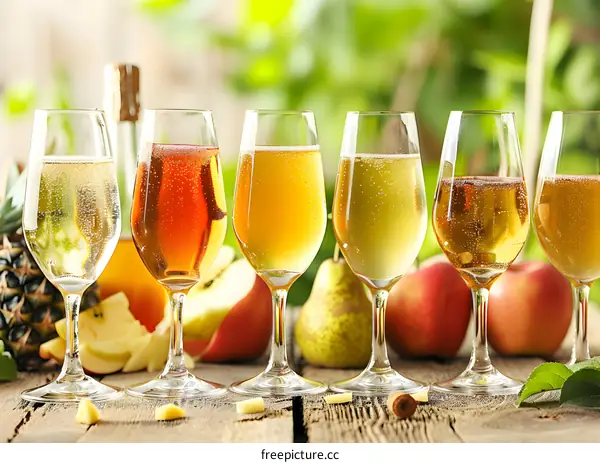 Assortment of Apple Cider in Glasses with Fruits
