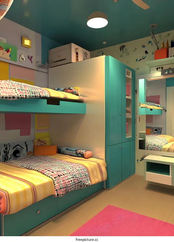 Teal Bunk Bed Bedroom Design