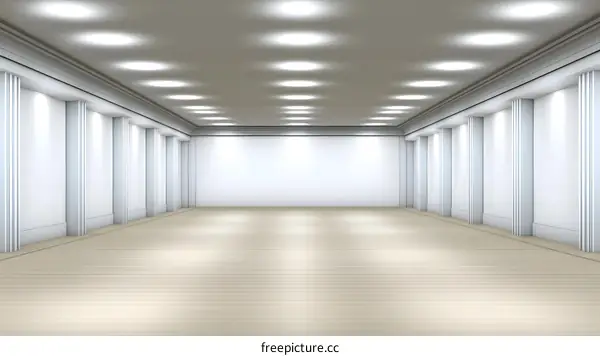 Empty White Room with Recessed Lighting and White Columns