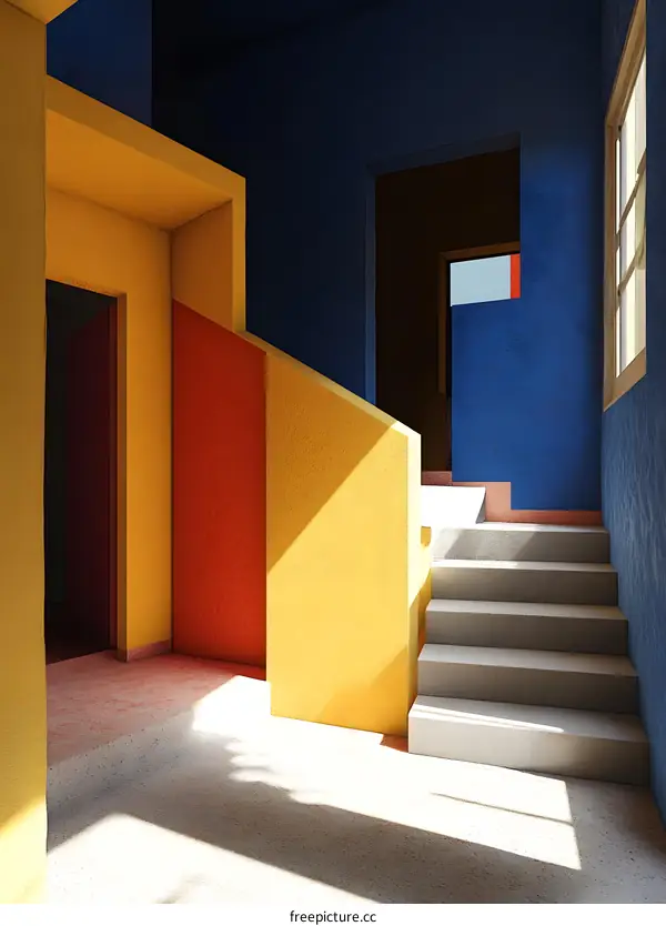 Abstract Interior Design with Yellow Red and Blue Walls