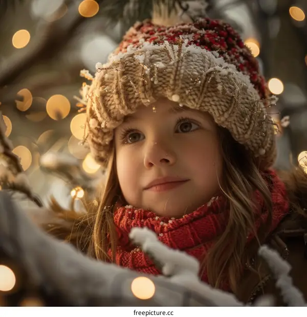 Cute Little Girl Looking at Christmas Lights