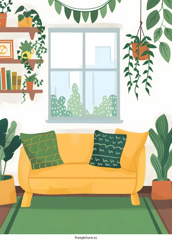 Yellow Sofa Living Room Decor with Plants