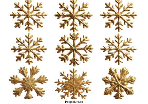 [Transparent Background PNG]Golden Snowflakes Pattern on White Background