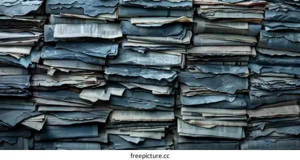 Blue Light Illuminating Stack of Old Newspapers
