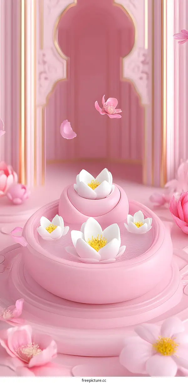 Pink Flower Decoration with White Flowers in a Pool