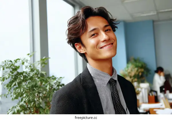 Smiling Asian Business Man in Office