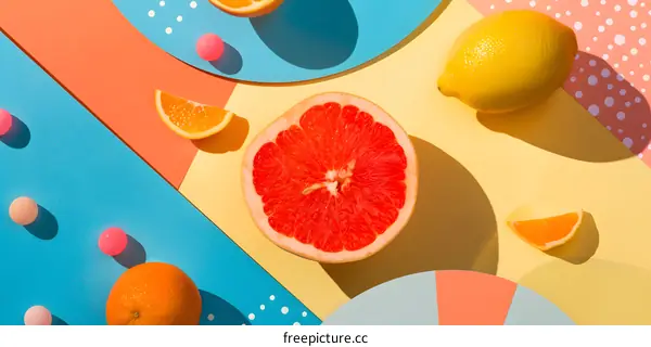 Colorful Summer Fruits Minimalist Flat Lay