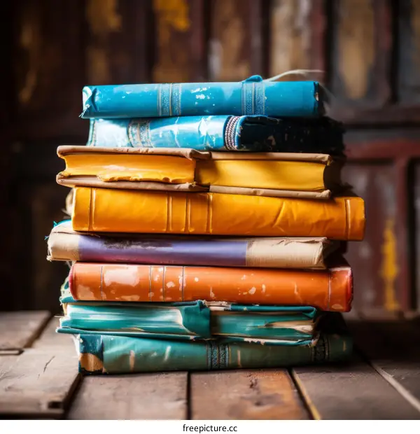 Stack of old weathered books