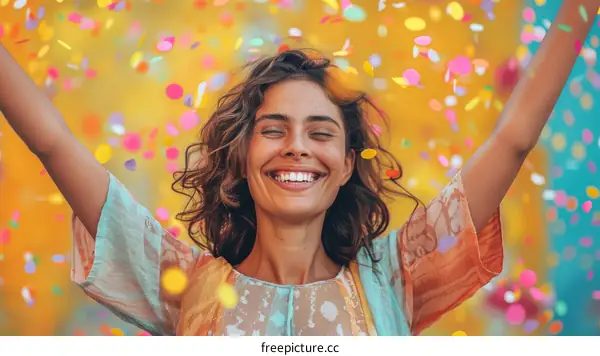 Happy Woman Celebrating with Confetti