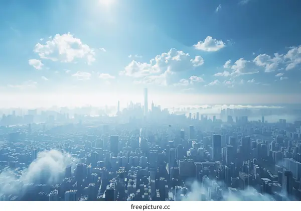 Cityscape of a large modern city with skyscrapers reaching into the sky