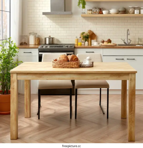 Wooden Dining Table in a Modern Kitchen