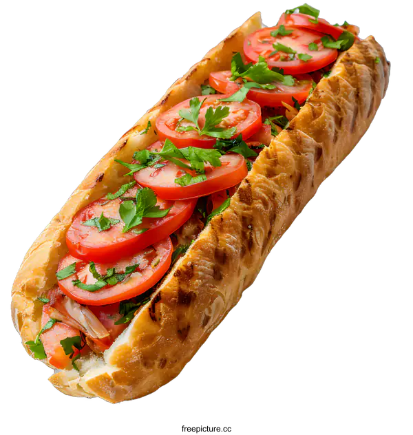 [Transparent Background PNG]Fresh sandwich with tomatoes, parsley and grilled chicken