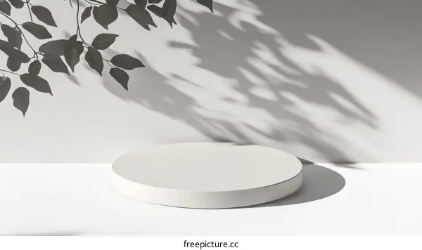 Minimalist White Display Podium with Leaf Shadows