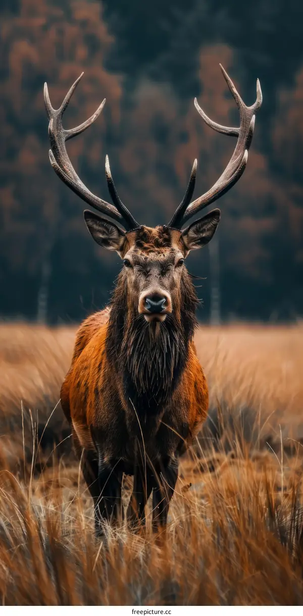 Red Deer Stag in a Scottish Grassland