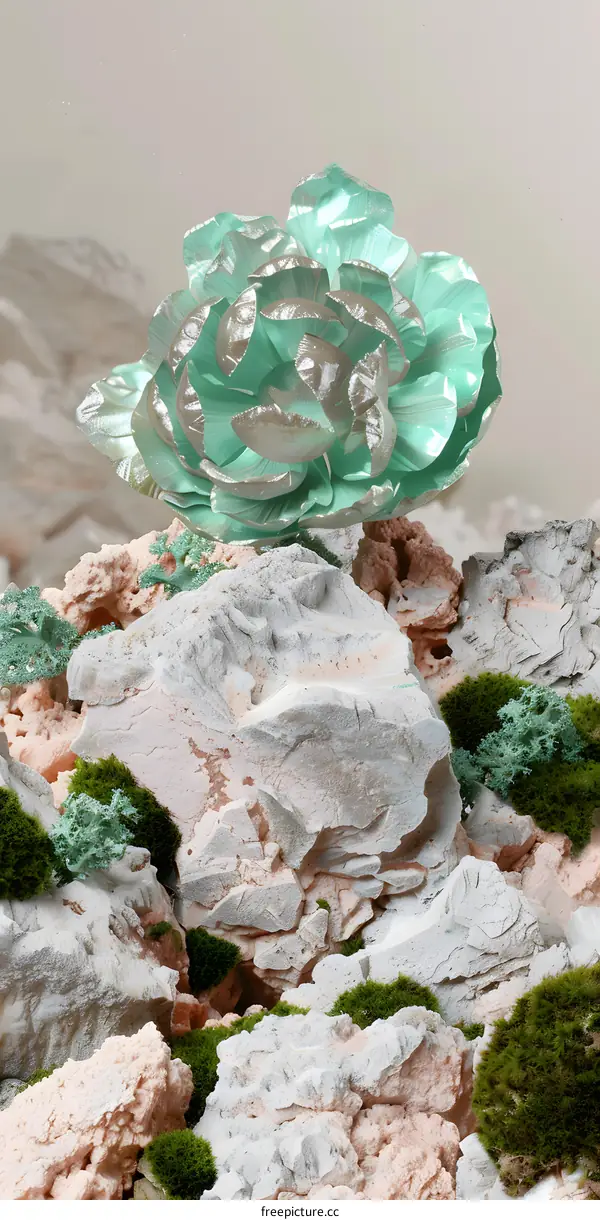 Abstract Artistic Minimalist Flower Sculpture on Rocks