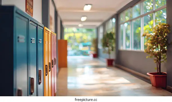 Colorful School Locker Corridor with Natural Light