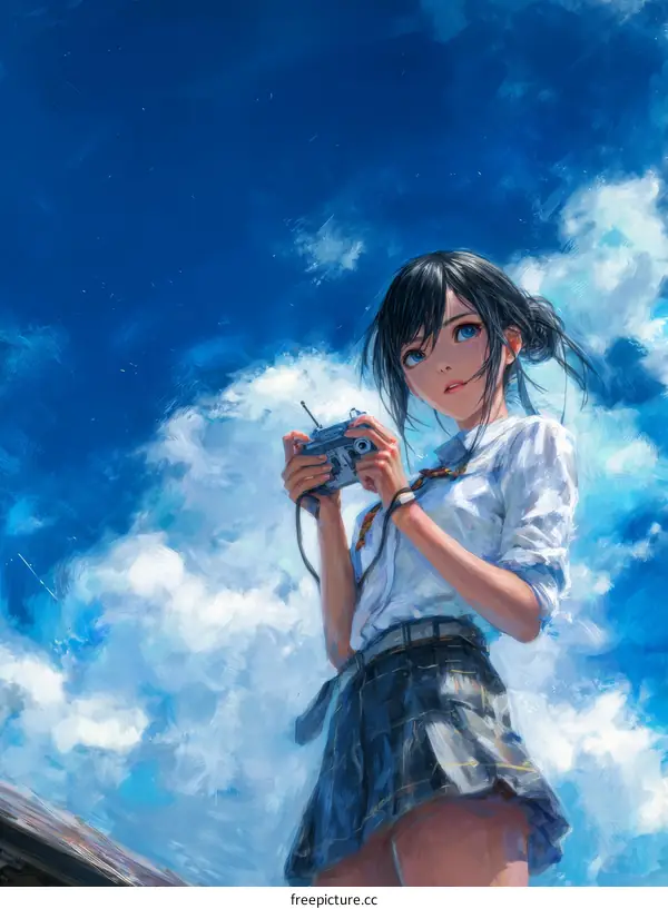 Anime Girl Admiring the Beautiful Sky