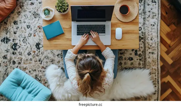 Woman Working From Home with Laptop