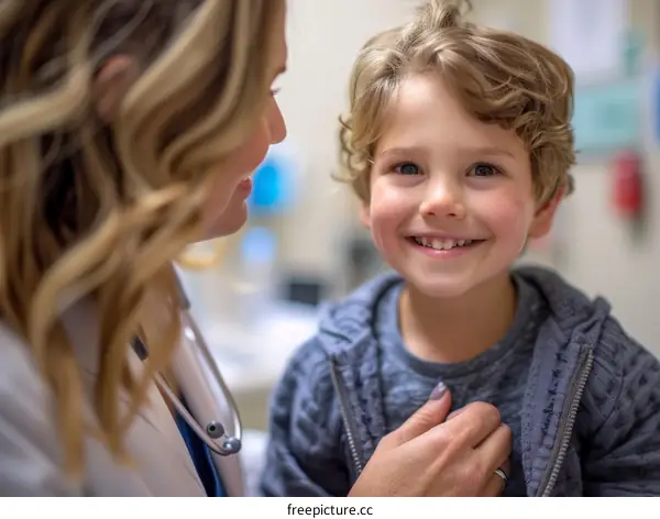 Little Boy At Doctor's Office Smiling At Doctor