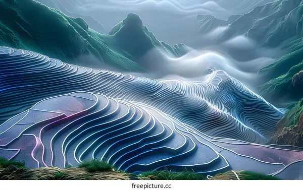 Abstract Blue Terraced Fields