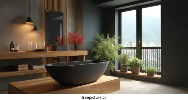 Modern Minimalist Bathroom with Mountain View