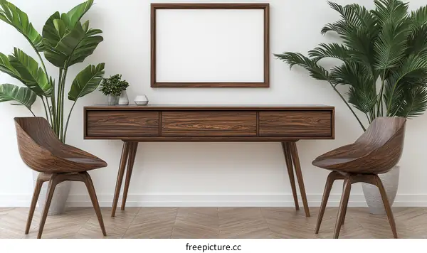 Modern Wooden Vanity Set with Plants