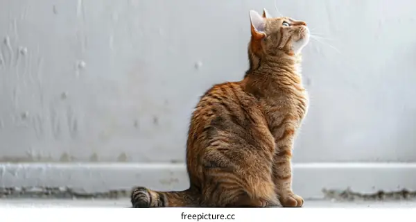 Curious Ginger Cat Sitting on Floor