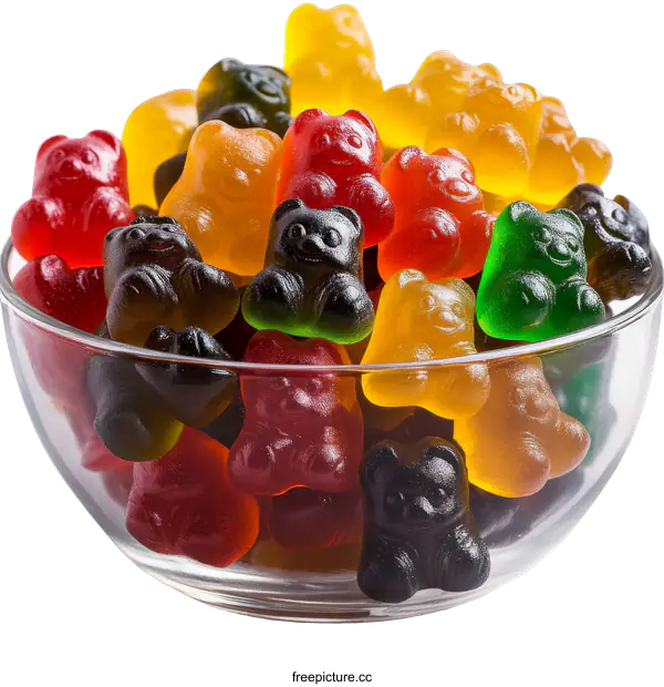 [Transparent Background PNG]Colorful Gummy Bears in Glass Bowl