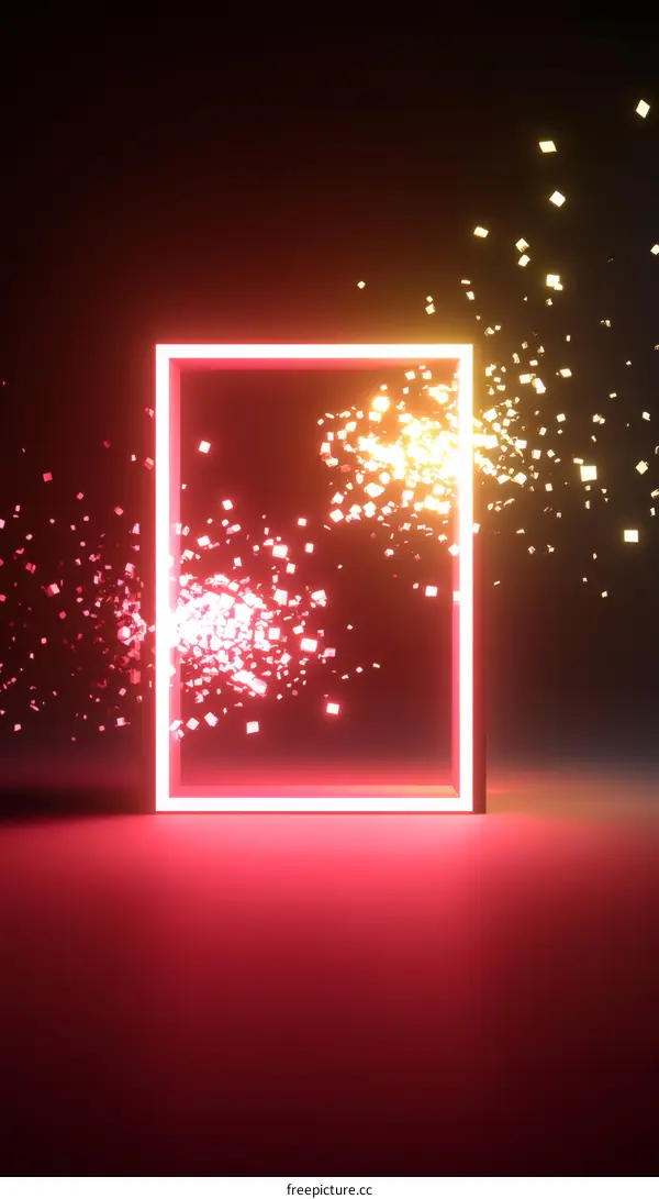 Neon Light Rectangle Frame with Particles