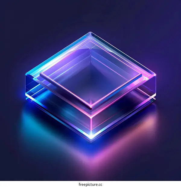 Glowing Neon Glass Cube 3D Rendering