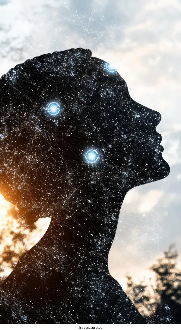 Abstract Silhouette of a Person with Neural Network Connections