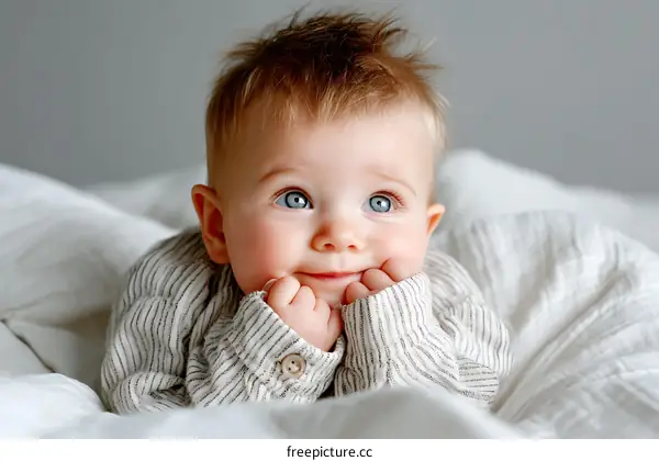 Adorable Baby Girl in a Striped Pajama