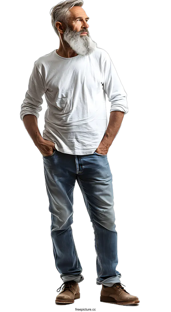 [Transparent Background PNG]Portrait of a handsome senior man with grey beard and hair