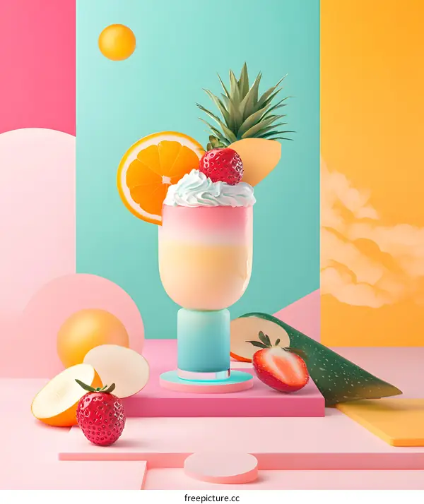 Colorful Fruit Smoothie with Pineapple and Orange