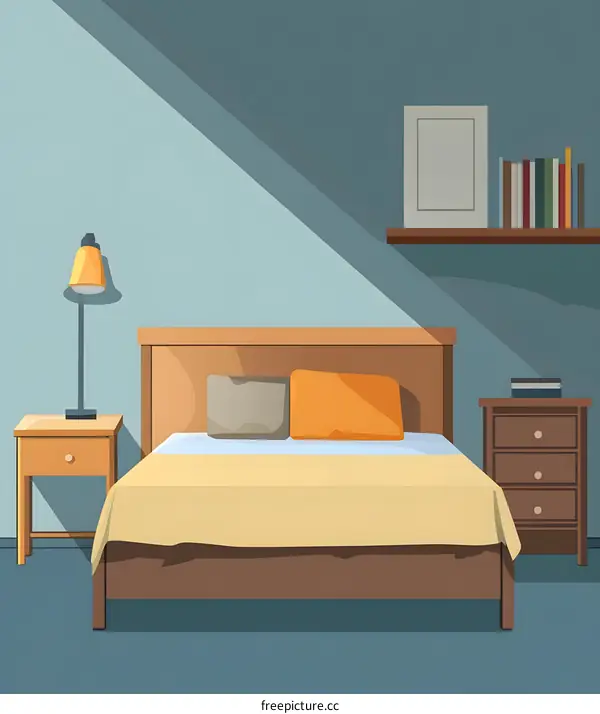 Bedroom Illustration With Bed And Nightstand