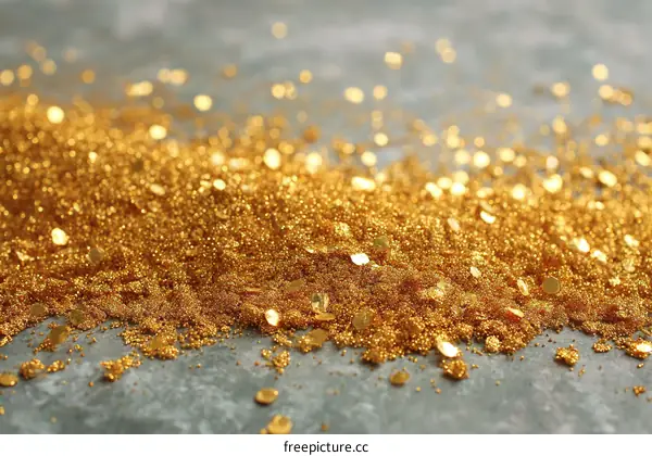 Golden Glitter Scattered on a Grey Surface